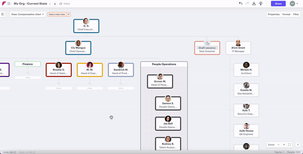 How to use the view options on your organizational chart